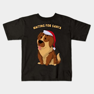Waiting For Santa Cute Brown Dog Kids T-Shirt